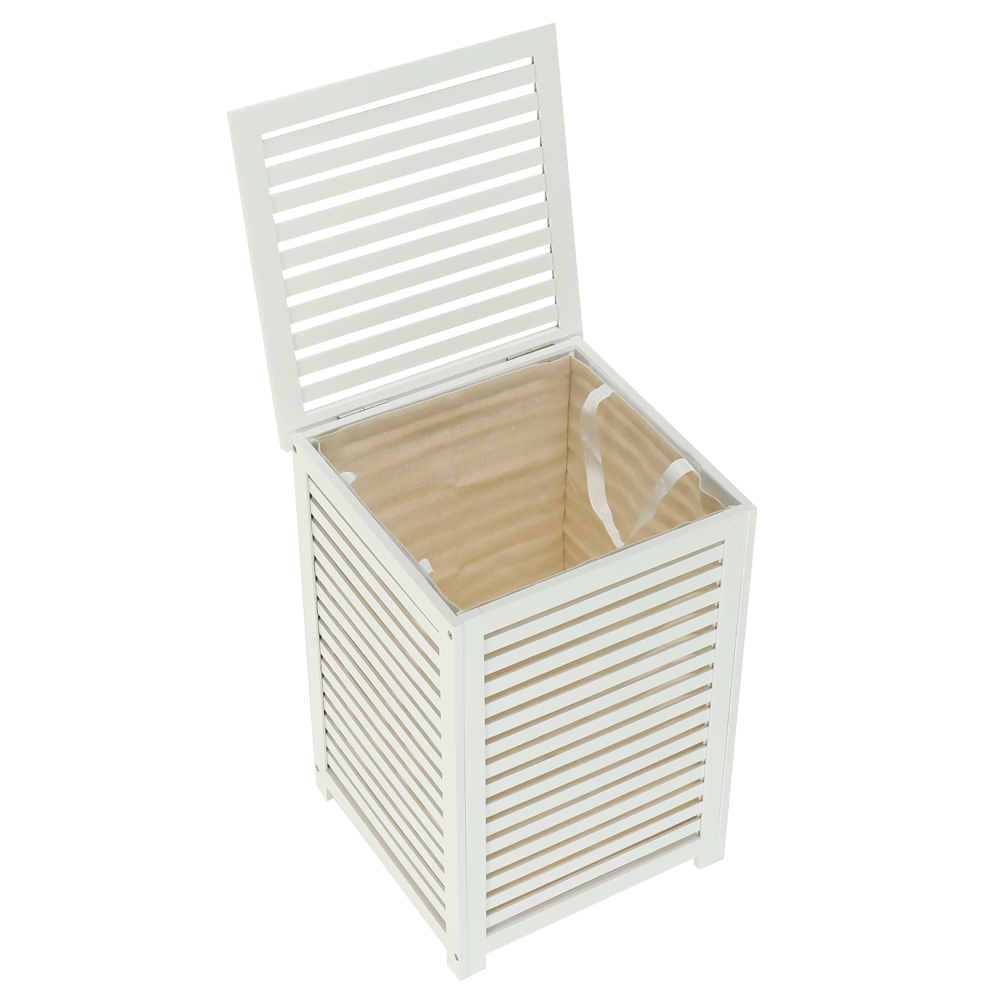 Koš na prádlo, lakovaný bambus/bílá/béžová, BASKET