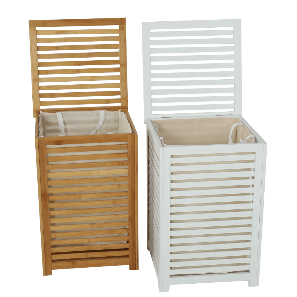 Koš na prádlo, lakovaný bambus/bílá/béžová, BASKET