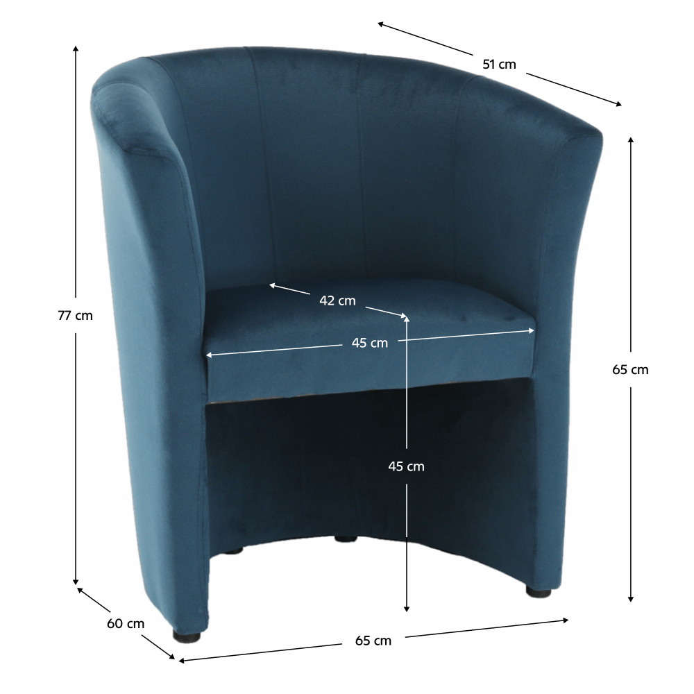 Klubové křeslo, modrá látka, CUBA