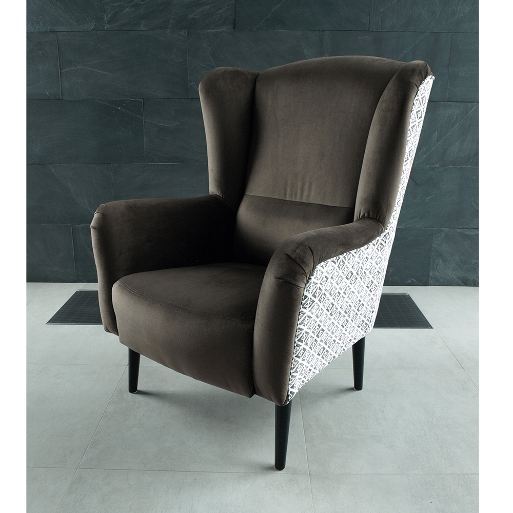 Designové křeslo, Velvet látka hnědá / vzor Terra, BELEK