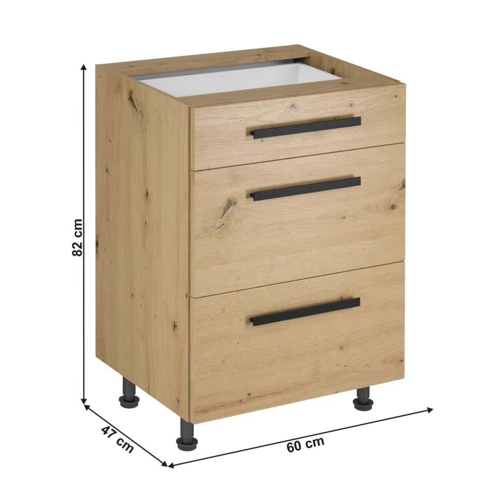 Spodní skříňka, dub artisan, s úchytkami, LANGEN D60S3 U