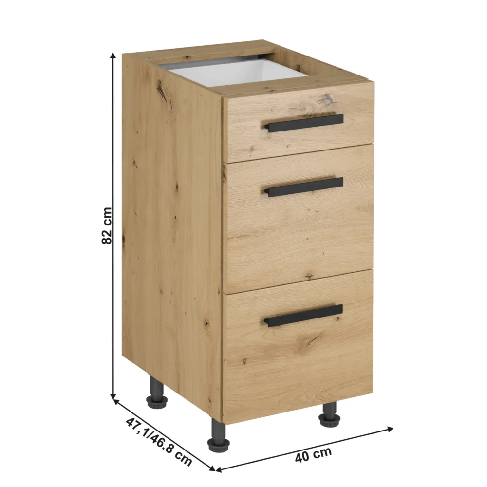 Spodní skříňka, dub artisan, s úchytkami, LANGEN D40S3 U