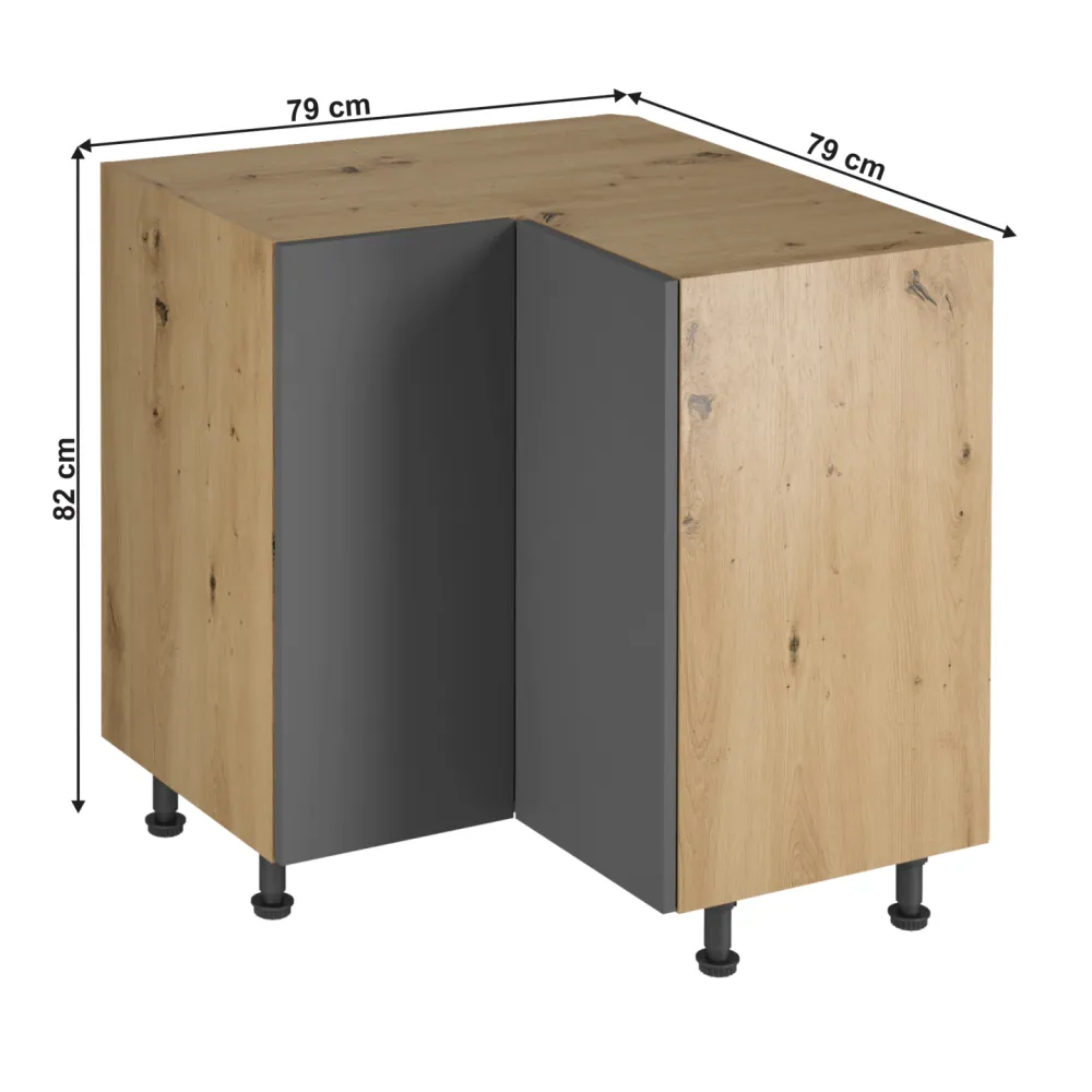 Rohová spodní skříňka, dub artisan/šedý mat, LANGEN D90N