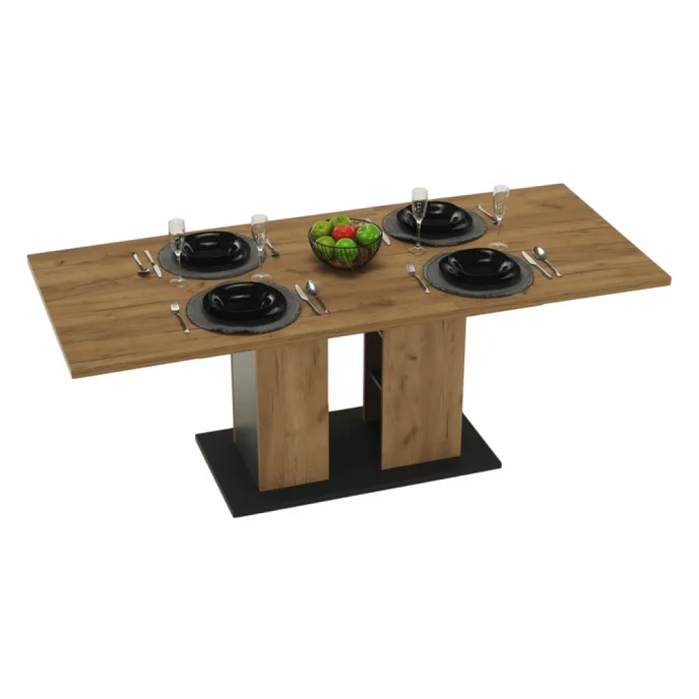 Jídelní stůl, dub craft zlatý/grafit šedá, 155-204x86 cm, FIDEL