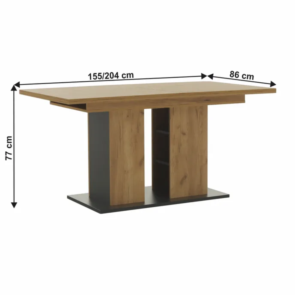 Jídelní stůl, dub craft zlatý/grafit šedá, 155-204x86 cm, FIDEL