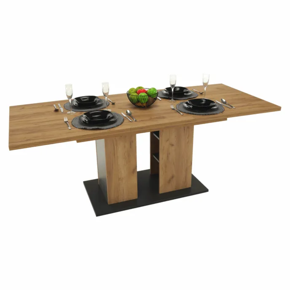 Jídelní stůl, dub craft zlatý/grafit šedá, 155-204x86 cm, FIDEL