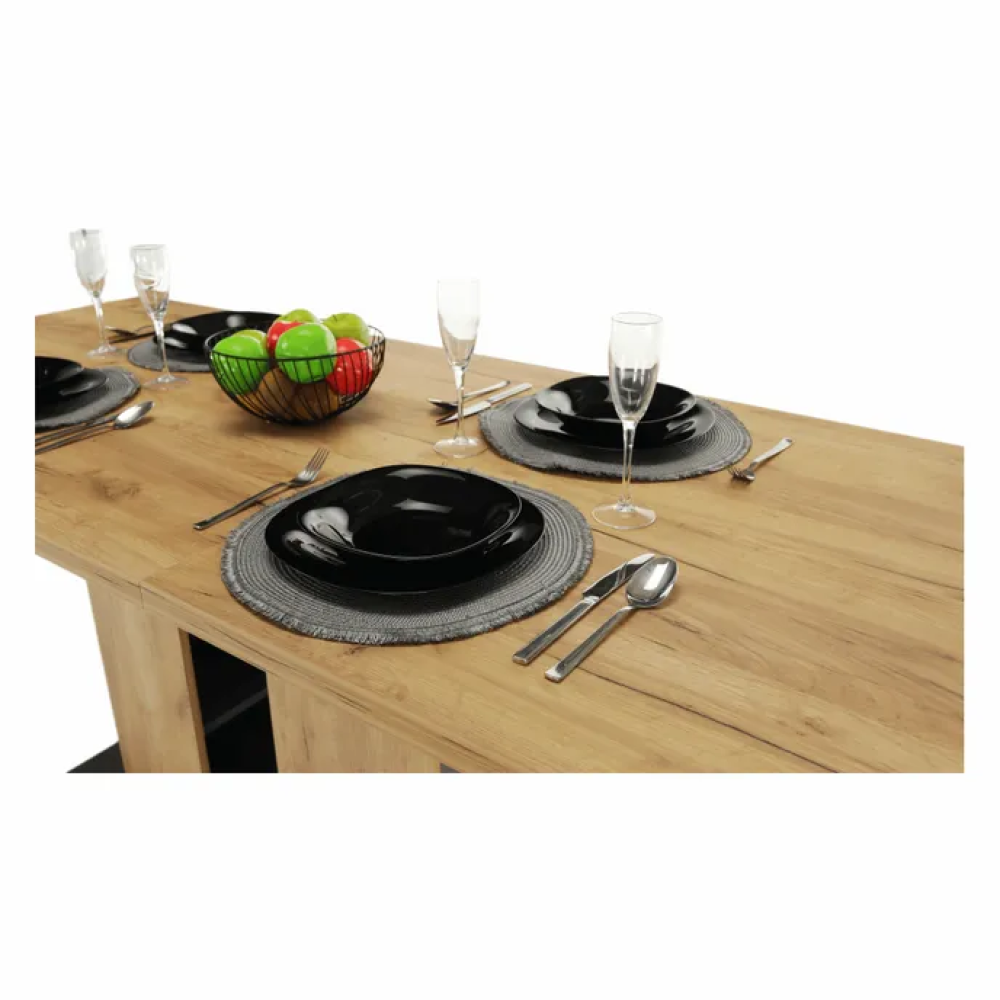 Jídelní stůl, dub craft zlatý/grafit šedá, 155-204x86 cm, FIDEL