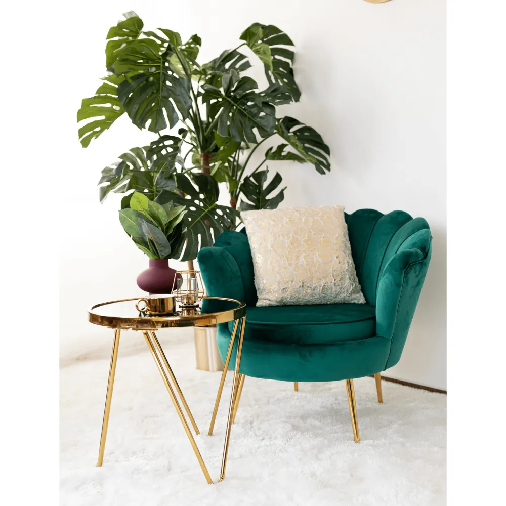 Křeslo ve stylu Art-deco, smaragdová Velvet látka / gold chrom-zlatý, NOBLIN