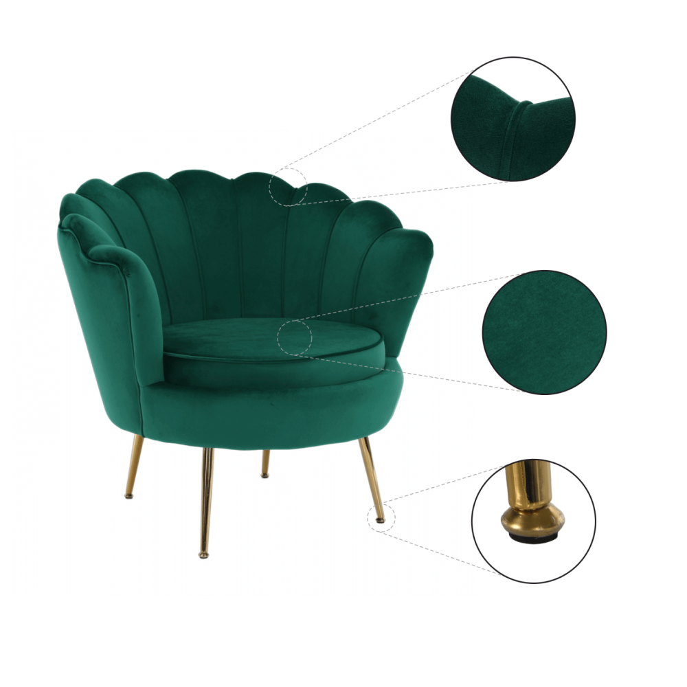 Křeslo ve stylu Art-deco, smaragdová Velvet látka / gold chrom-zlatý, NOBLIN