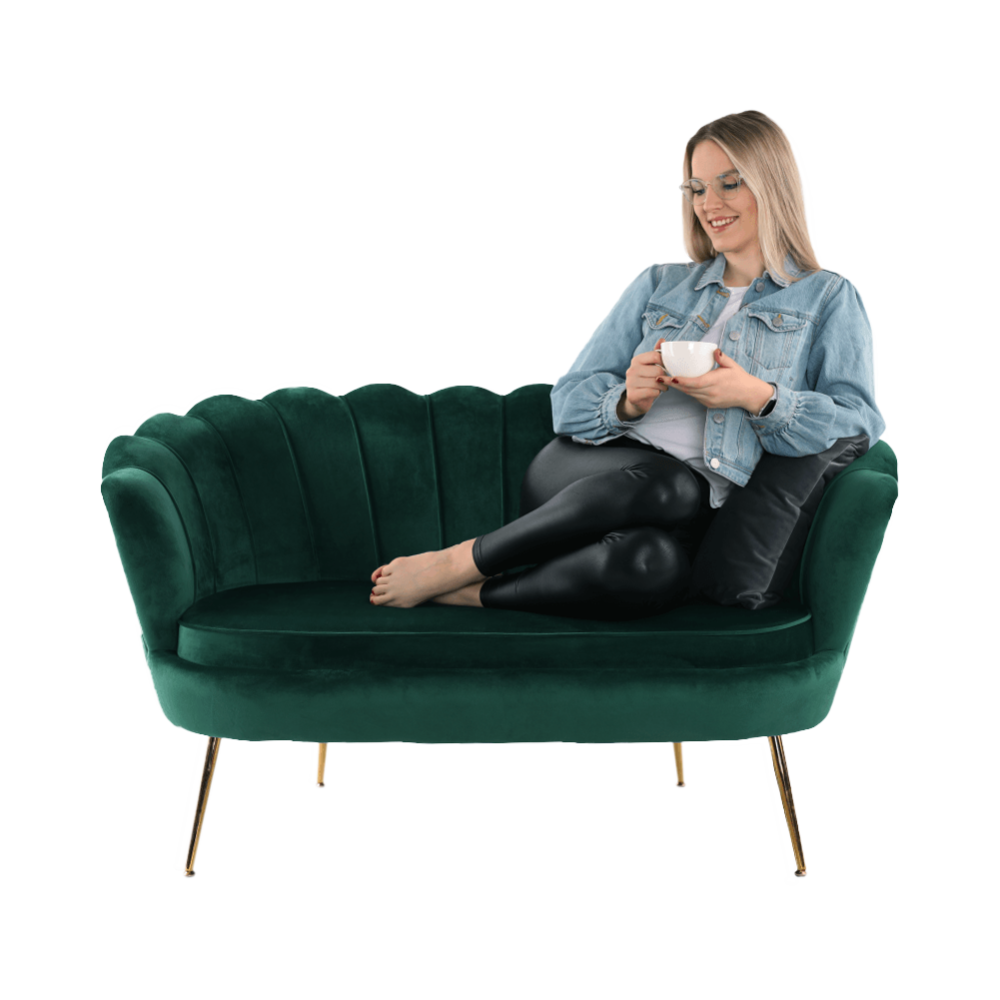 Lavice ve stylu Art-deco, smaragdová Velvet látka / gold chrom-zlatý, NOBLIN