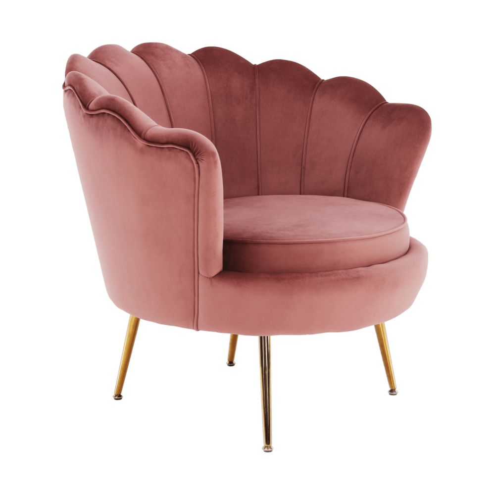 Křeslo ve stylu Art-deco, růžová Velvet látka / gold chrom-zlatý, NOBLIN
