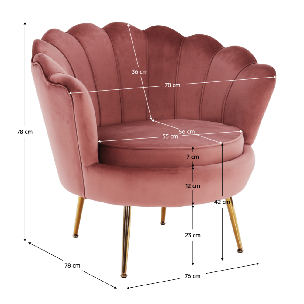 Křeslo ve stylu Art-deco, růžová Velvet látka / gold chrom-zlatý, NOBLIN