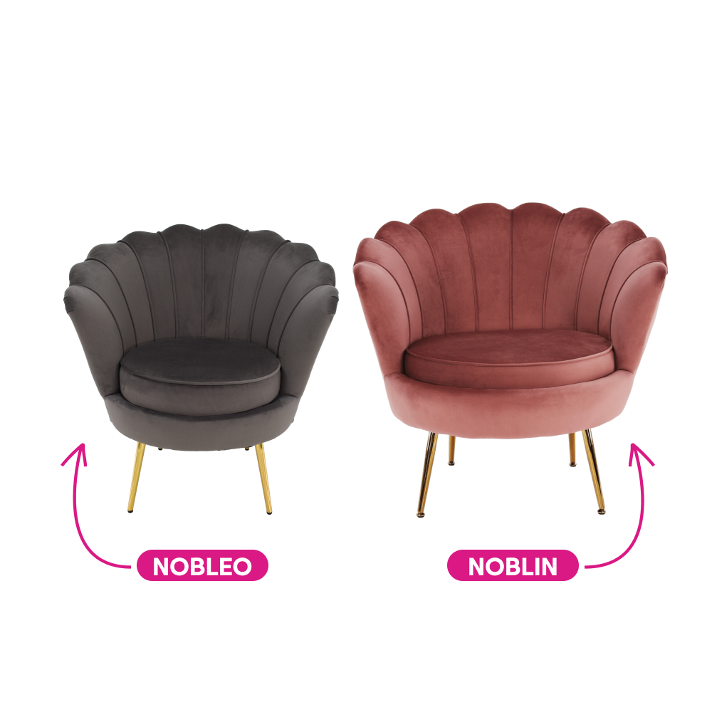 Křeslo ve stylu Art-deco, růžová Velvet látka / gold chrom-zlatý, NOBLIN