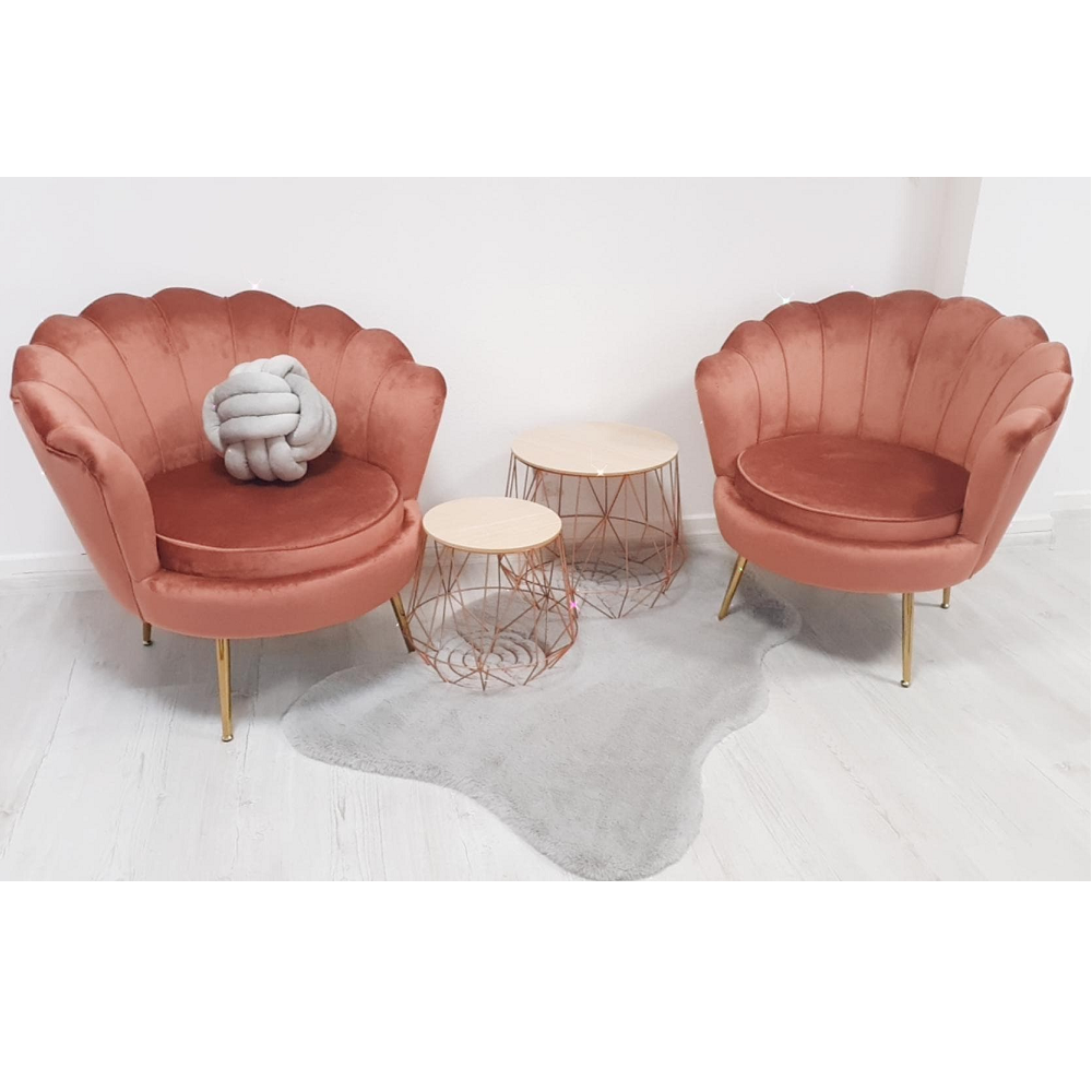 Křeslo ve stylu Art-deco, růžová Velvet látka / gold chrom-zlatý, NOBLIN