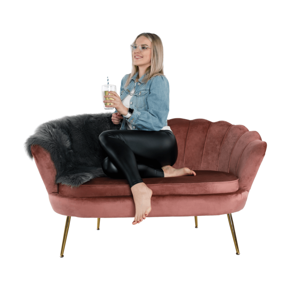 Lavice ve stylu Art-deco, růžová Velvet látka / gold chrom-zlatý, NOBLIN