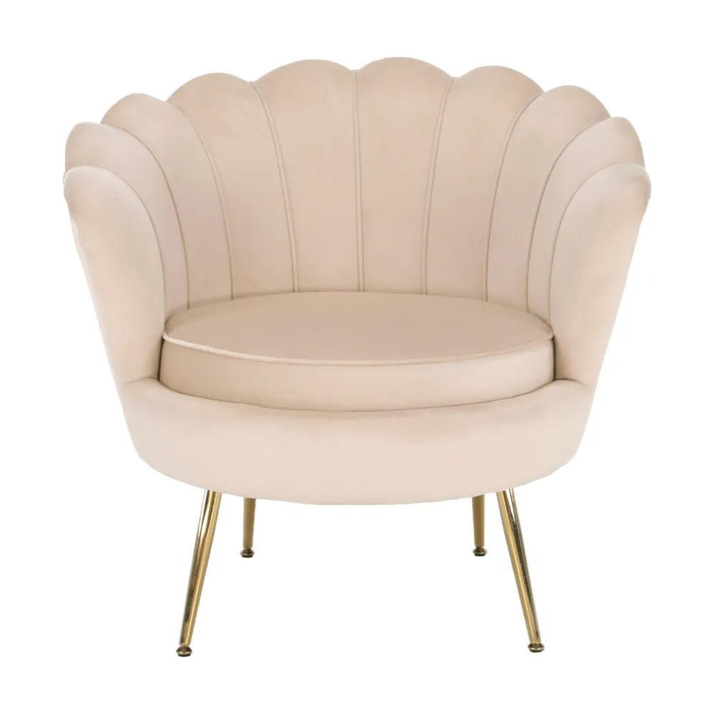 Křeslo ve stylu Art-deco, béžová Velvet látka / gold chrom-zlatý, NOBLIN