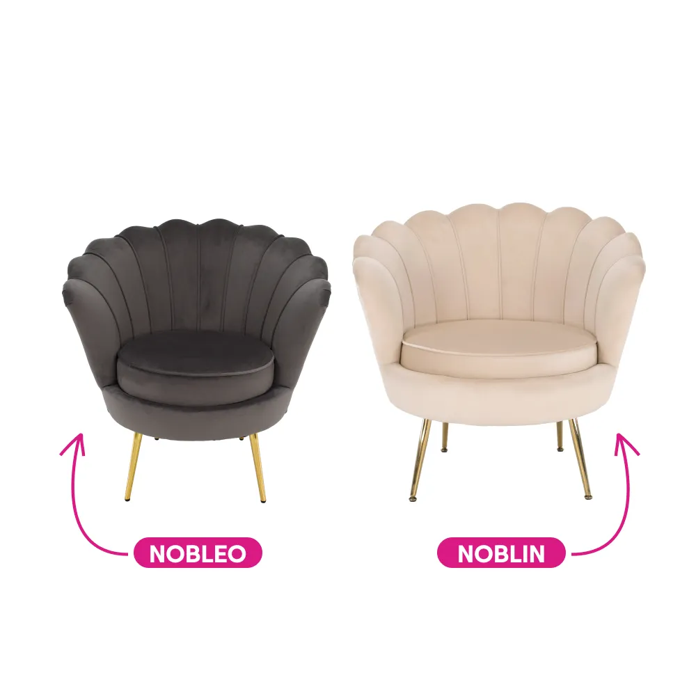 Křeslo ve stylu Art-deco, béžová Velvet látka / gold chrom-zlatý, NOBLIN