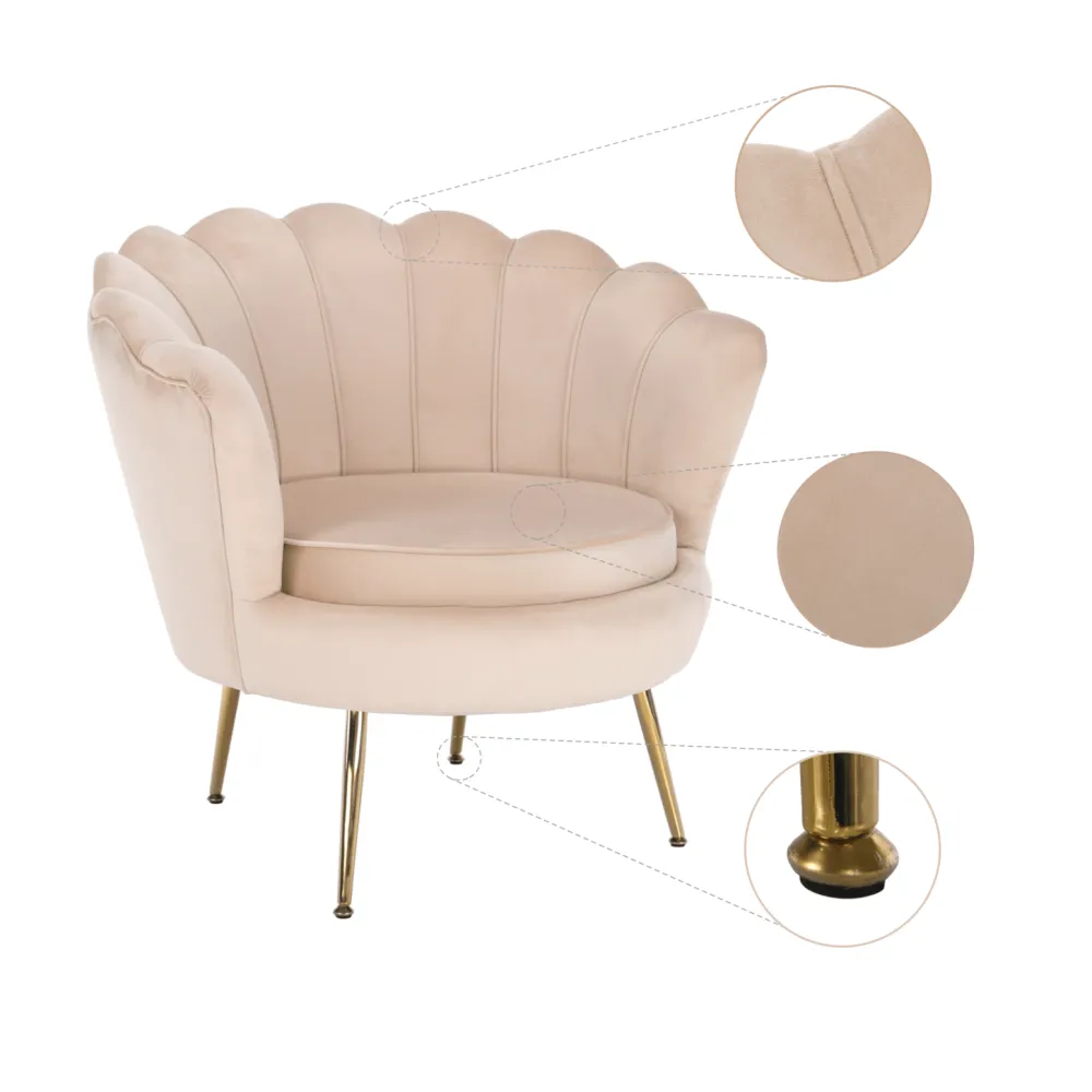 Křeslo ve stylu Art-deco, béžová Velvet látka / gold chrom-zlatý, NOBLIN