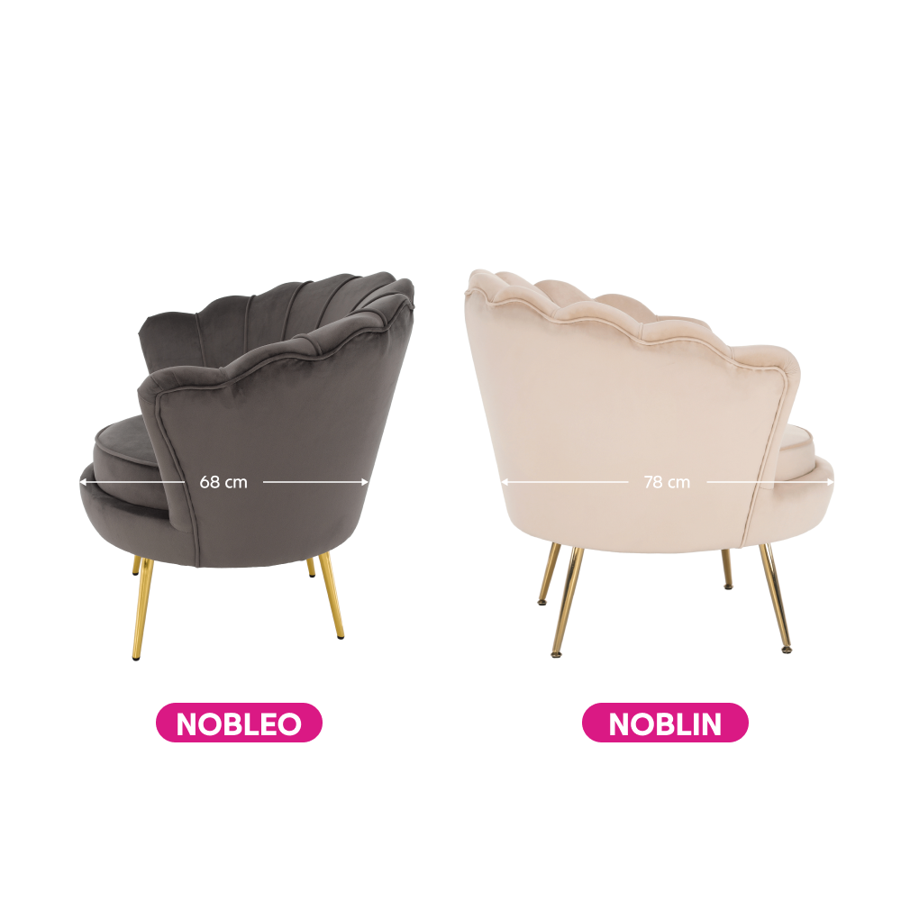 Křeslo ve stylu Art-deco, béžová Velvet látka / gold chrom-zlatý, NOBLIN