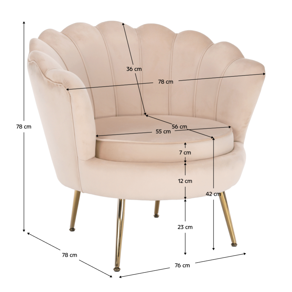 Křeslo ve stylu Art-deco, béžová Velvet látka / gold chrom-zlatý, NOBLIN