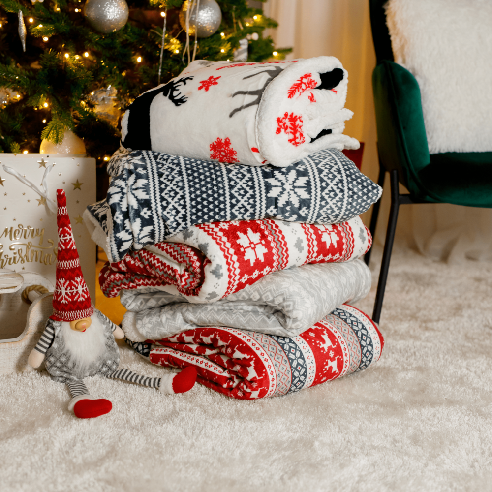 Oboustranná beránková deka, zimní motiv, 150x200, RENIFE