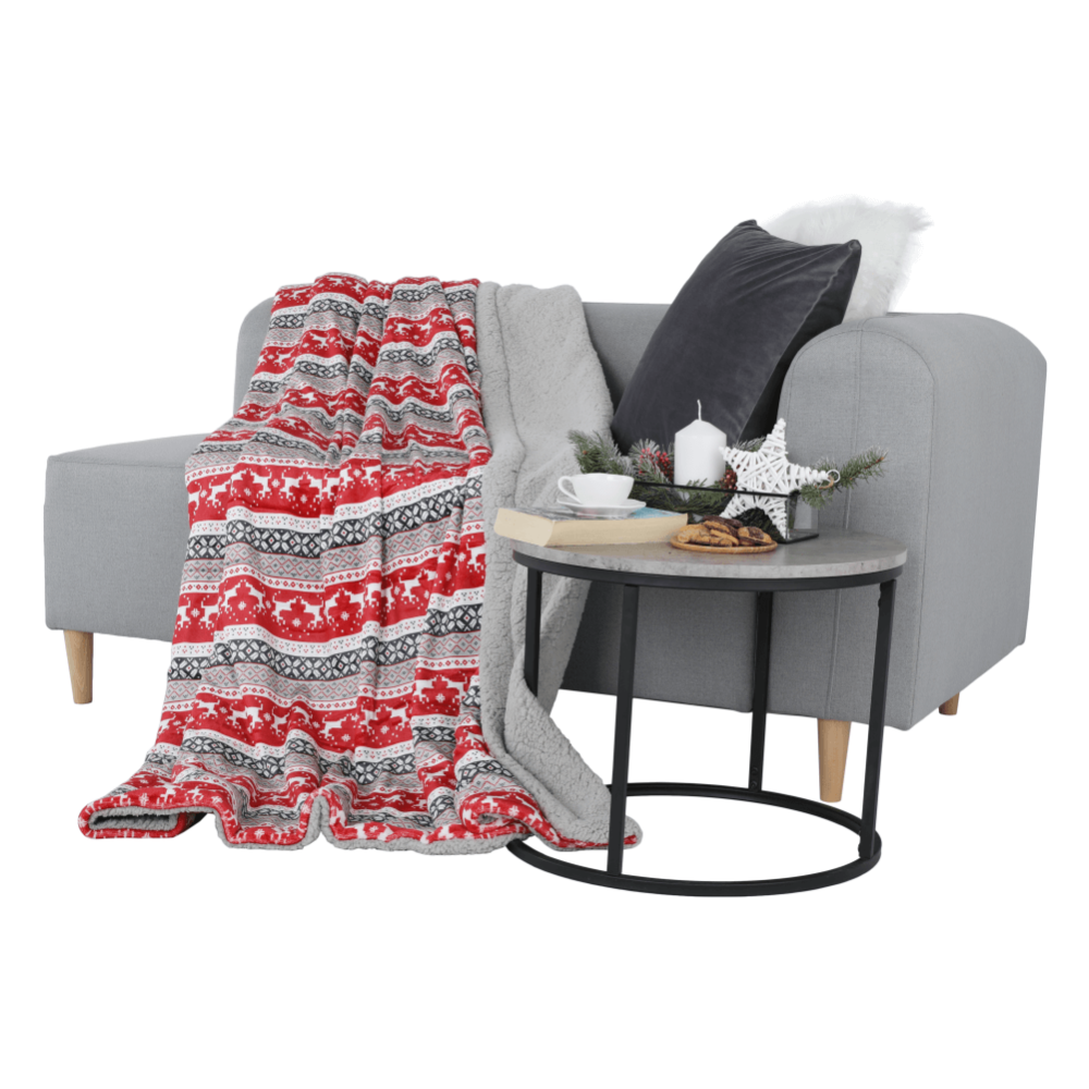 Oboustranná beránková deka, zimní motiv, 150x200, RENIFE