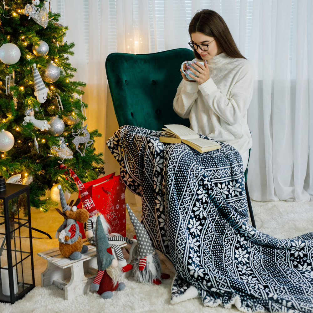 Oboustranná beránková deka, zimní motiv, 150x200, MALENA