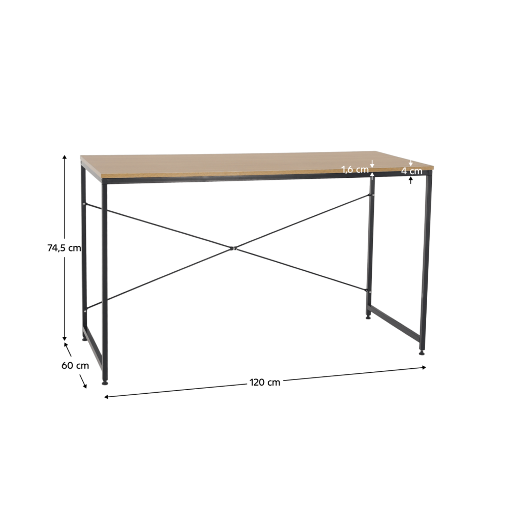 Psací stůl, dub/černá, 120x60 cm, MELLORA
