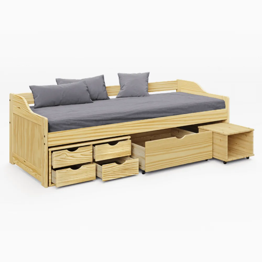 Postel s úložným prostorem, přírodní, masiv, 90x200, MAXI NEW