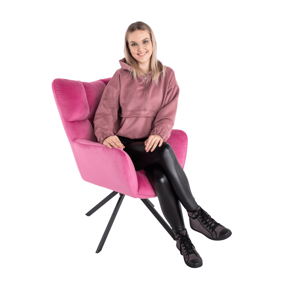Designové otočné křeslo, růžová Velvet látka / černá, KOMODO