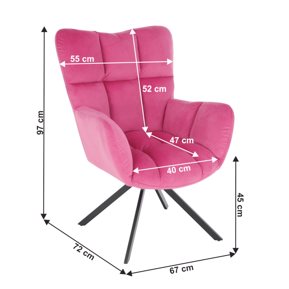 Designové otočné křeslo, růžová Velvet látka / černá, KOMODO