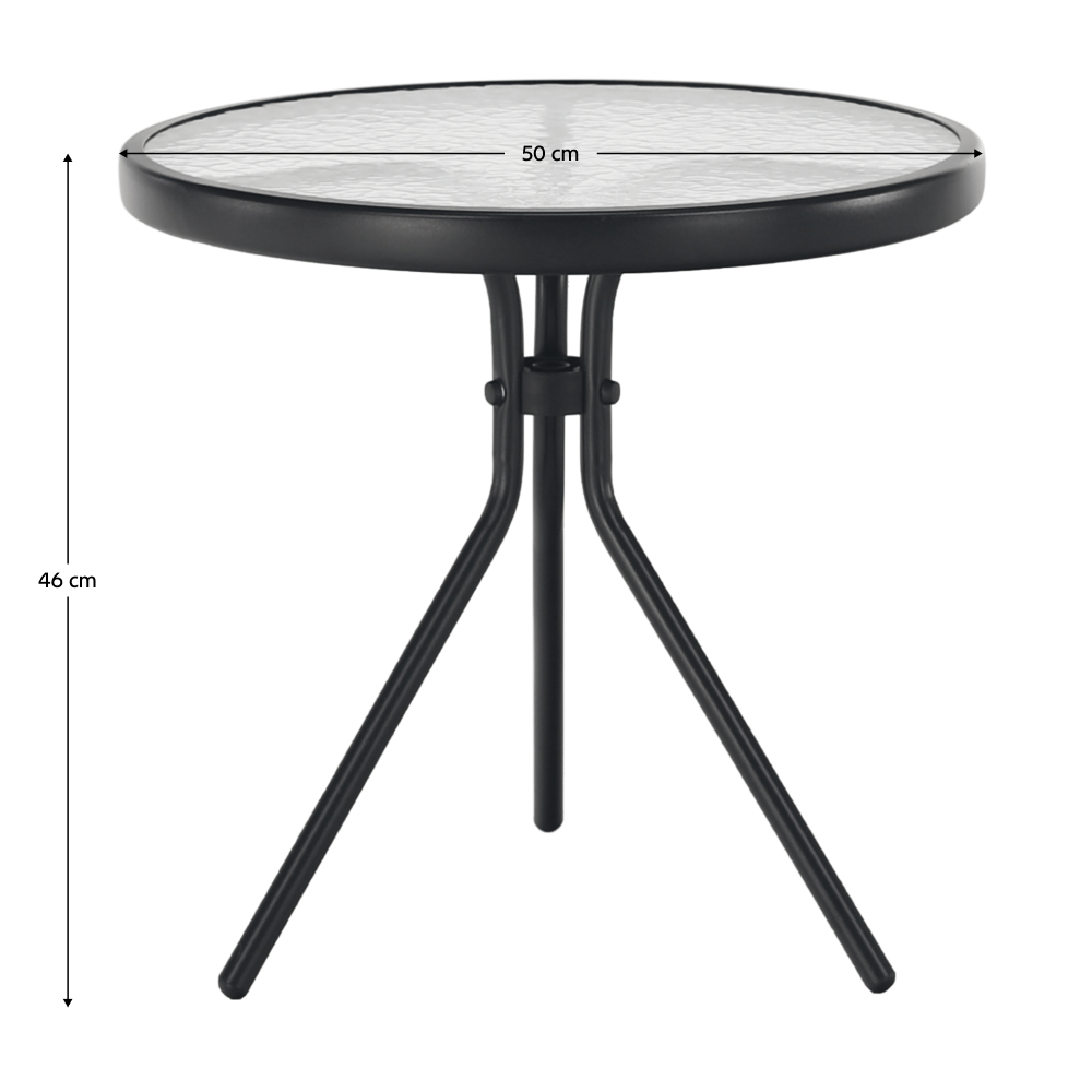 Zahradní příruční stolek, černá ocel/tvrzené čiré sklo, HABIR