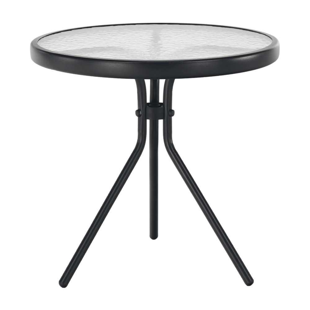 Zahradní příruční stolek, černá ocel/tvrzené čiré sklo, HABIR