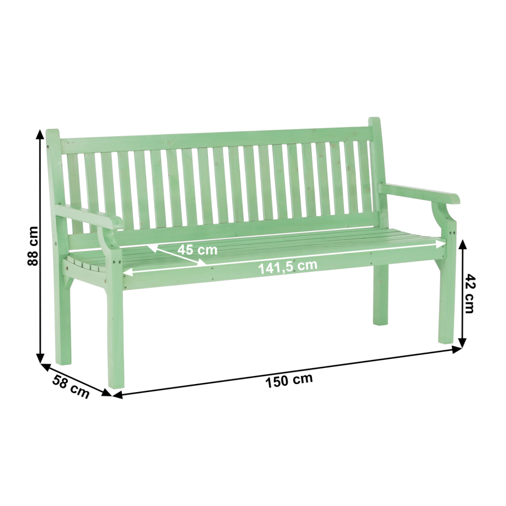 Dřevěná zahradní lavička, neo mint, 150 cm, KOLNA