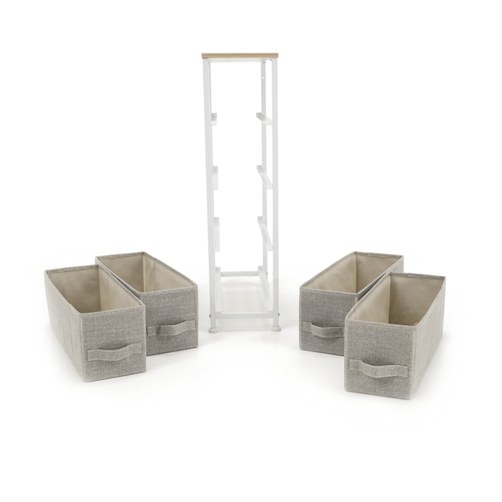 Komoda s látkovými šuplíky, světlešedá/bílá/béžová, OFELIA TYP 2