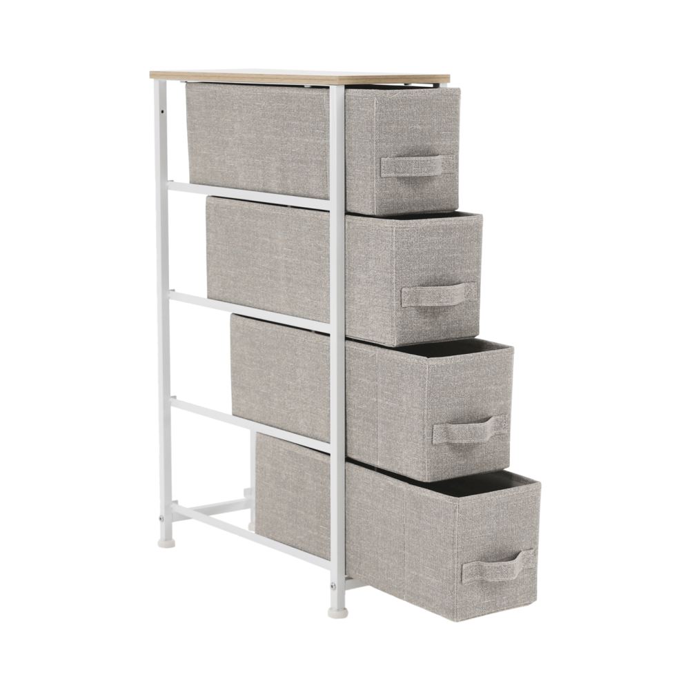 Komoda s látkovými šuplíky, světlešedá/bílá/béžová, OFELIA TYP 2