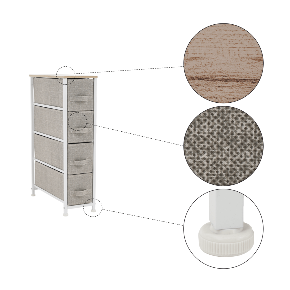 Komoda s látkovými šuplíky, světlešedá/bílá/béžová, OFELIA TYP 2