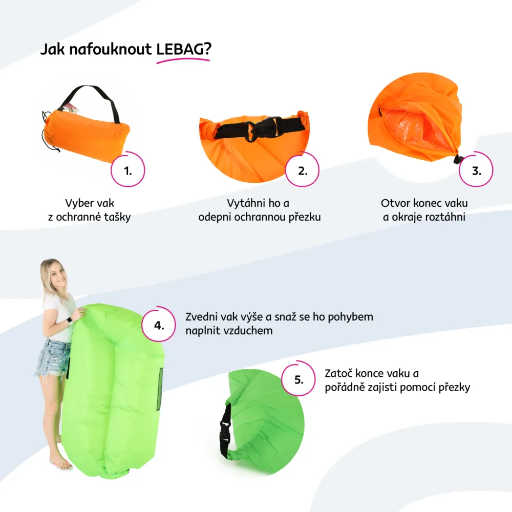 Nafukovací sedací vak/lazy bag, zelená, LEBAG