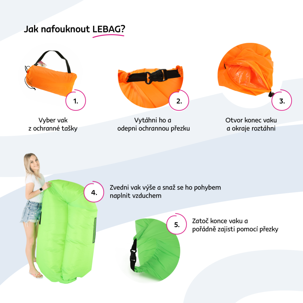 Nafukovací sedací vak/lazy bag, oranžová, LEBAG