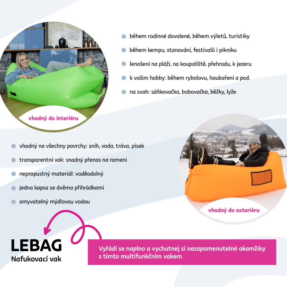 Nafukovací sedací vak/lazy bag, oranžová, LEBAG