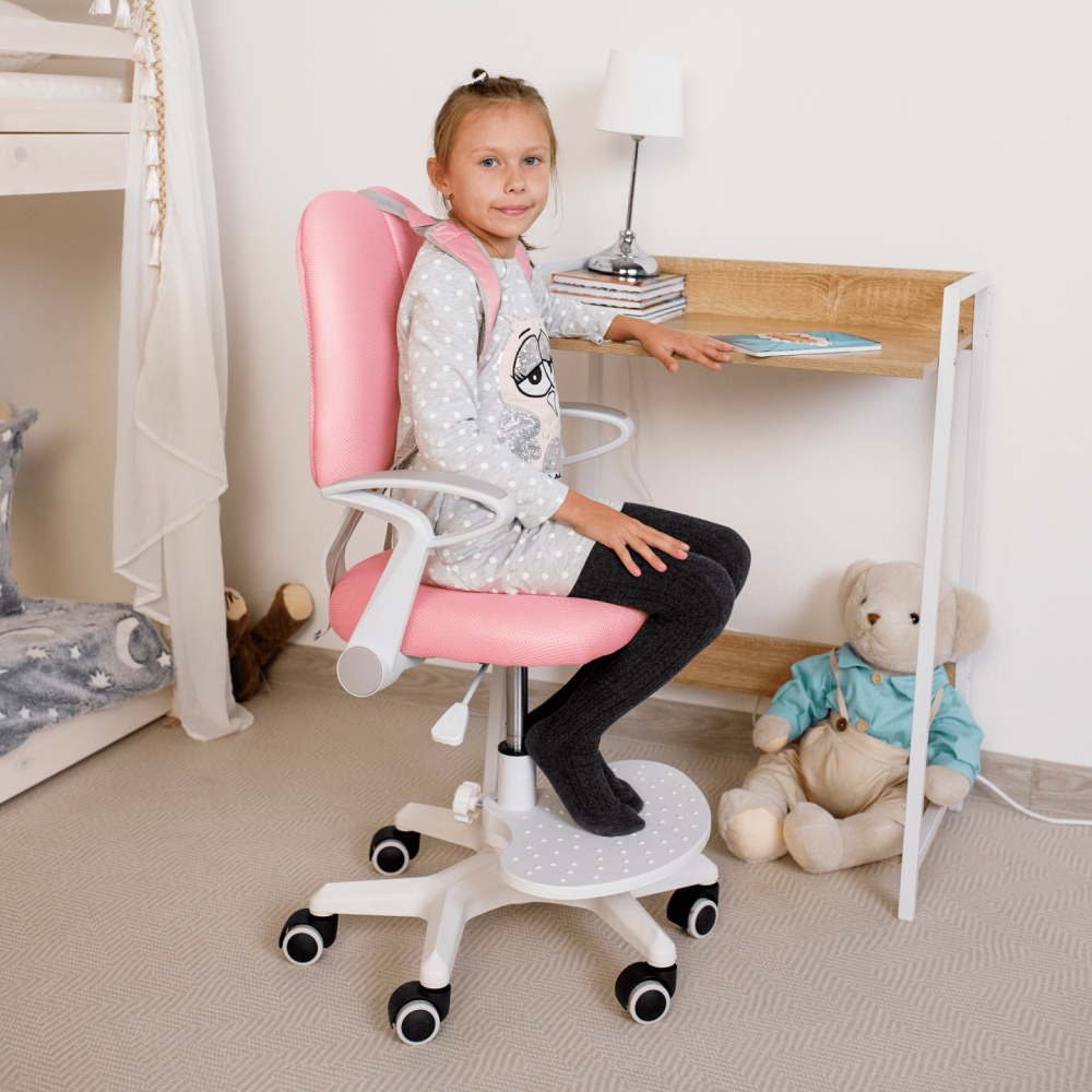 Rostoucí židle s podnoží a šlemi, růžová / bílá, ANAIS