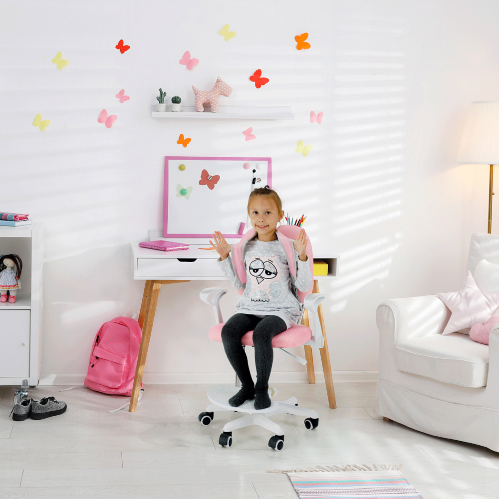 Rostoucí židle s podnoží a šlemi, růžová / bílá, ANAIS