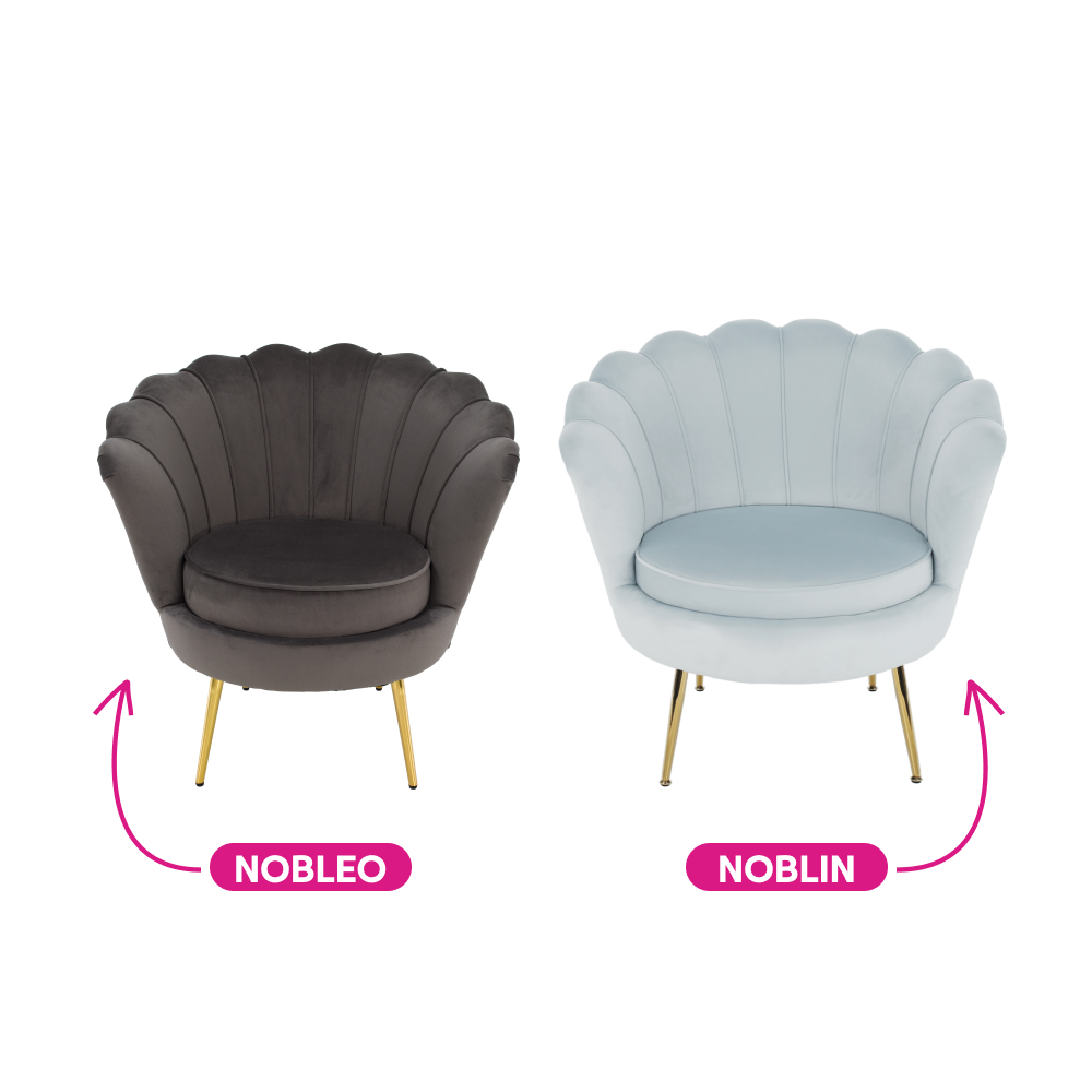 Křeslo ve stylu Art-deco, šedomodrá Velvet látka/gold chrom-zlatý, NOBLIN