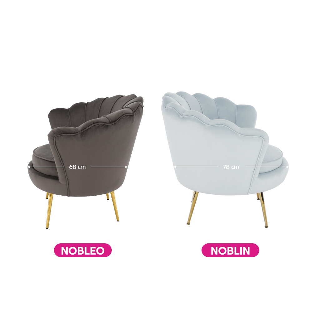 Křeslo ve stylu Art-deco, šedomodrá Velvet látka/gold chrom-zlatý, NOBLIN