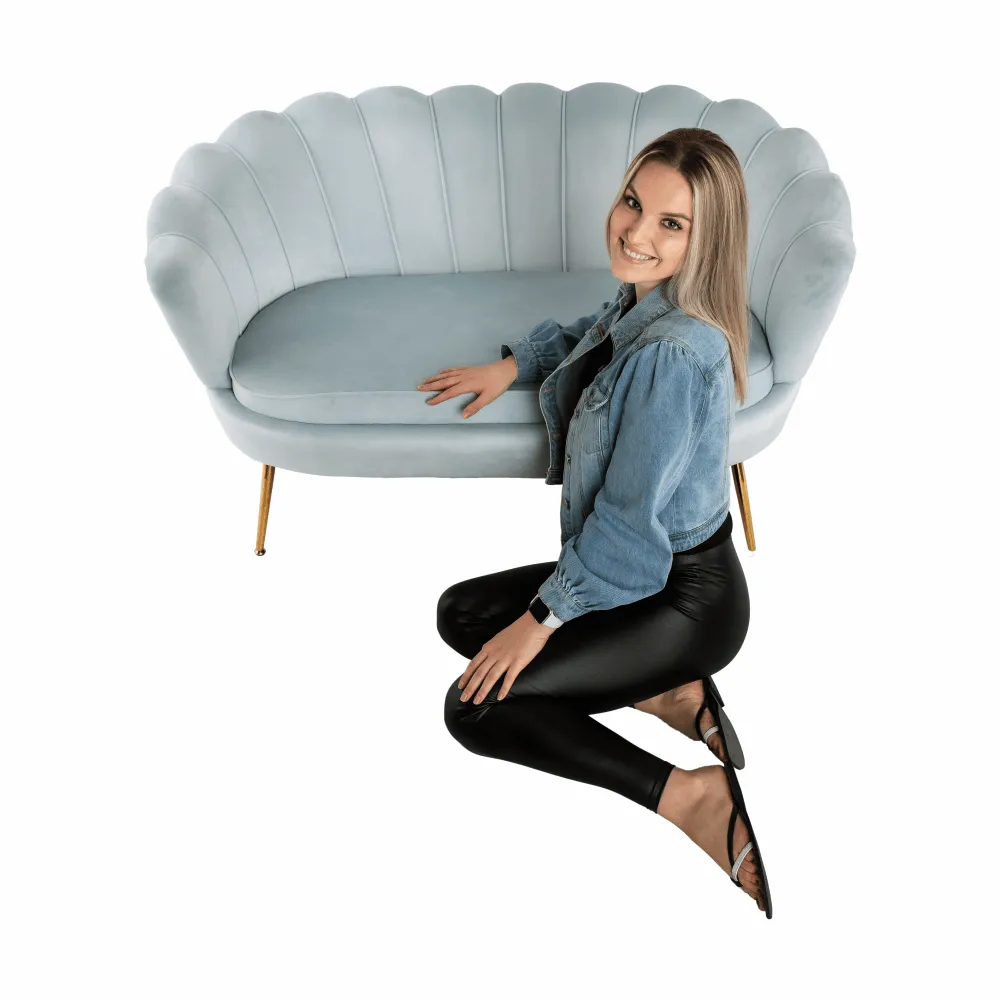 Lavice ve stylu Art-deco, šedomodrá Velvet látka / gold chrom-zlatý, NOBLIN