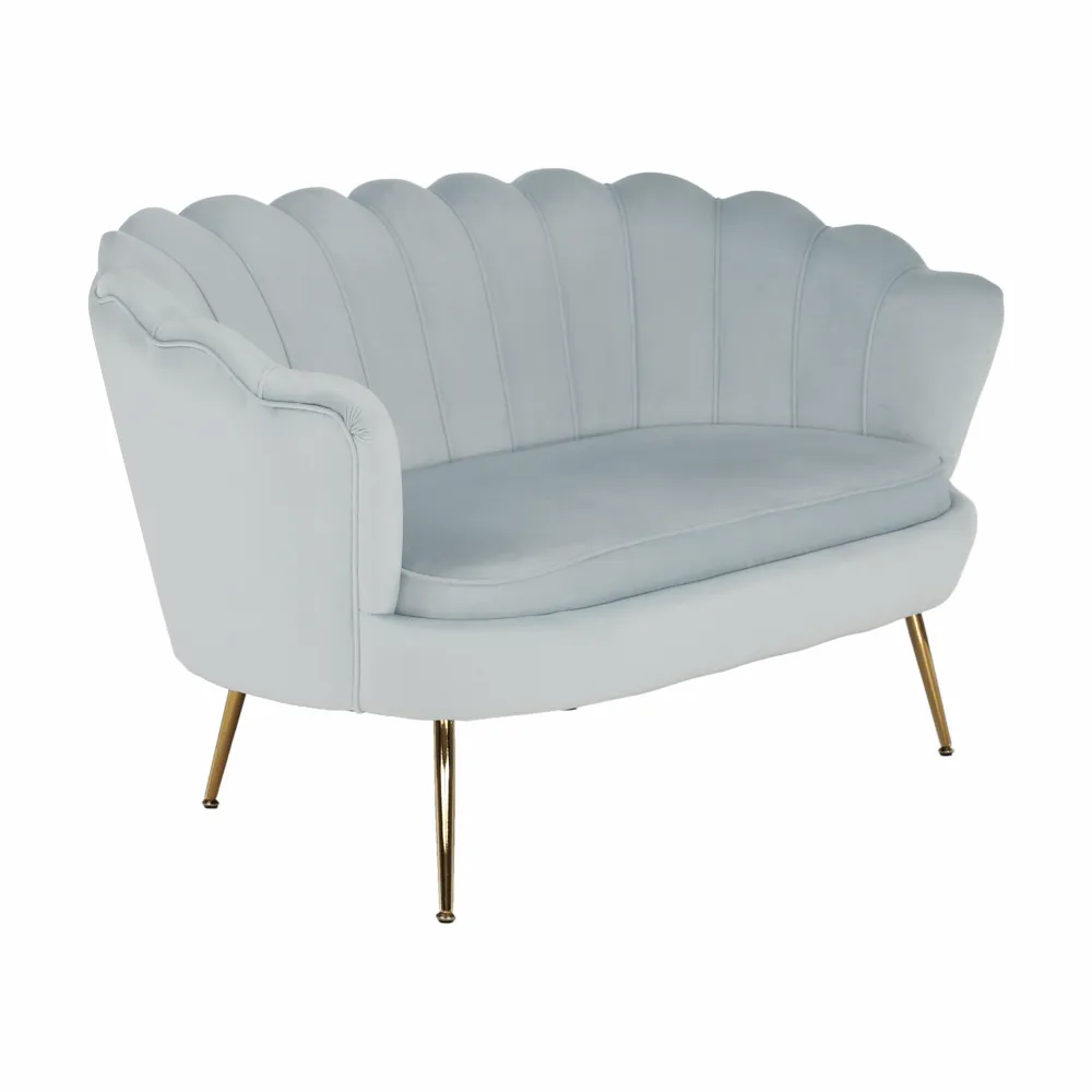 Lavice ve stylu Art-deco, šedomodrá Velvet látka / gold chrom-zlatý, NOBLIN