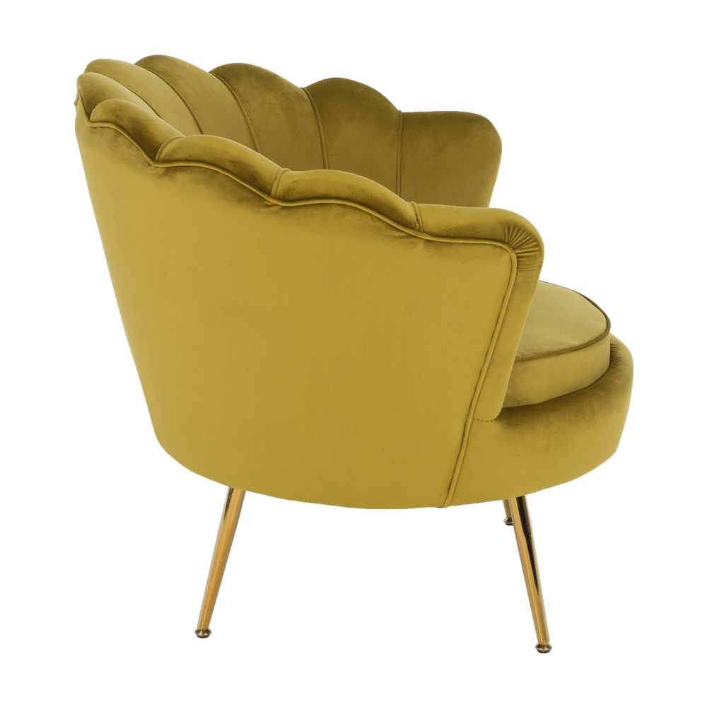 Křeslo ve stylu Art-deco, hořčicová Velvet látka/gold chrom-zlatý, NOBLIN