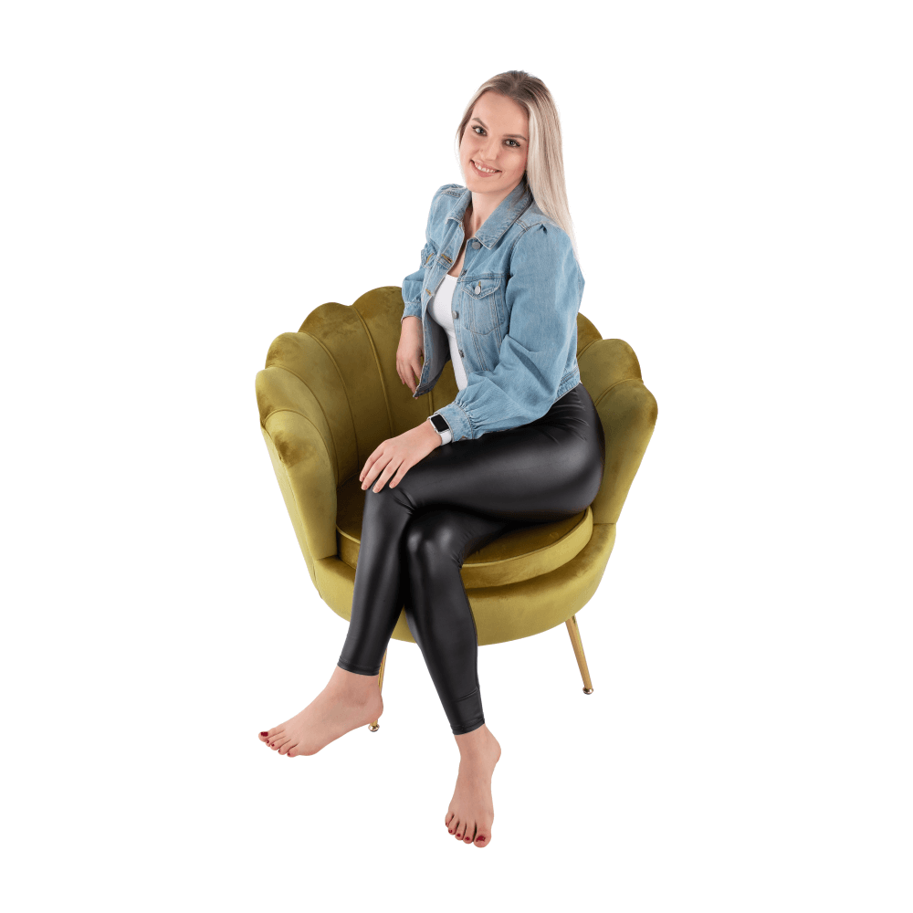 Křeslo ve stylu Art-deco, hořčicová Velvet látka/gold chrom-zlatý, NOBLIN