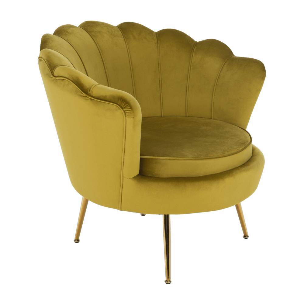 Křeslo ve stylu Art-deco, hořčicová Velvet látka/gold chrom-zlatý, NOBLIN