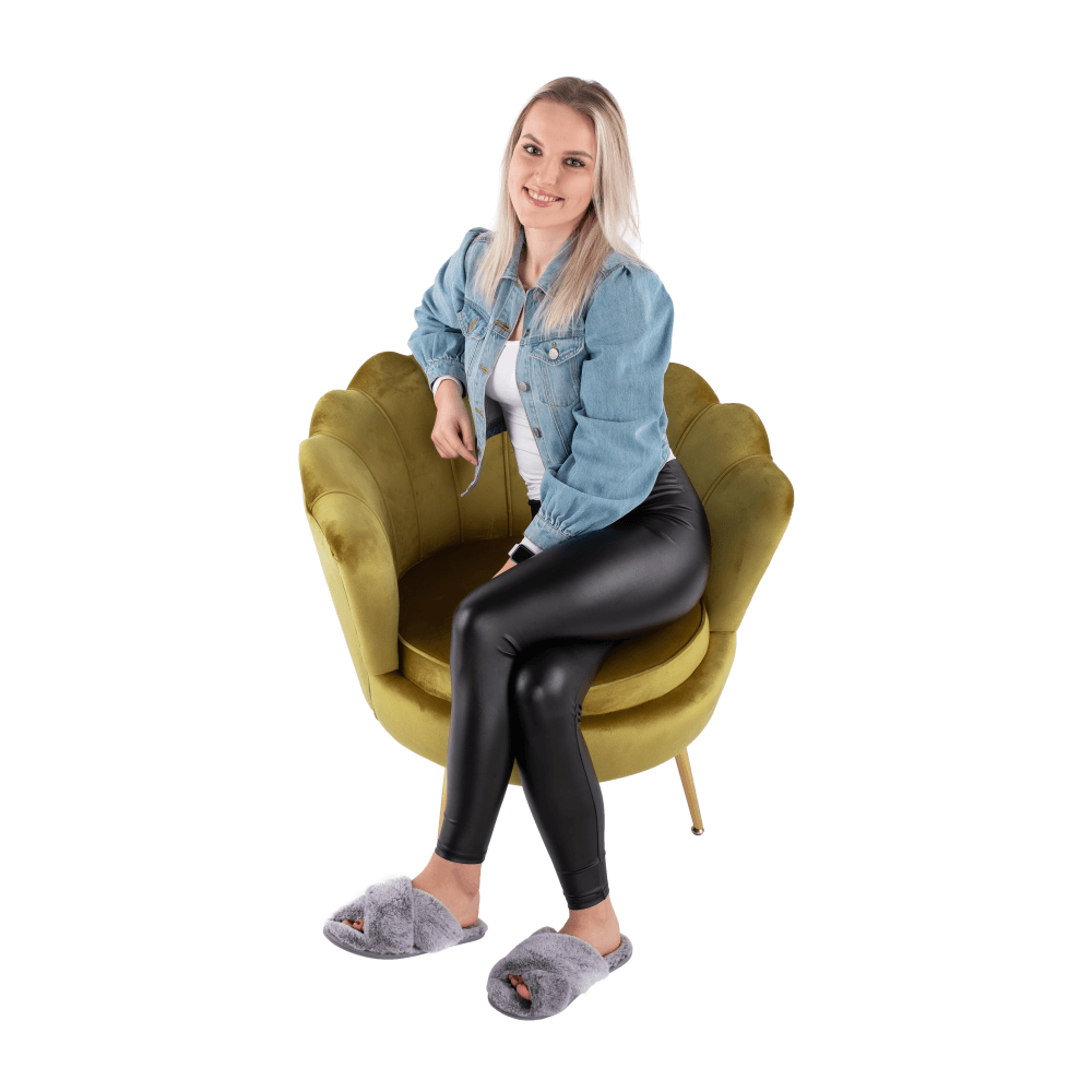 Křeslo ve stylu Art-deco, hořčicová Velvet látka/gold chrom-zlatý, NOBLIN